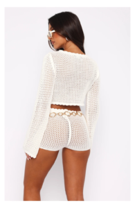 Want To Want Me Long Sleeve Crochet Shorts White