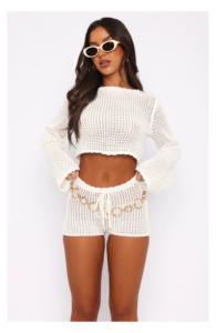 Want To Want Me Long Sleeve Crochet Shorts White